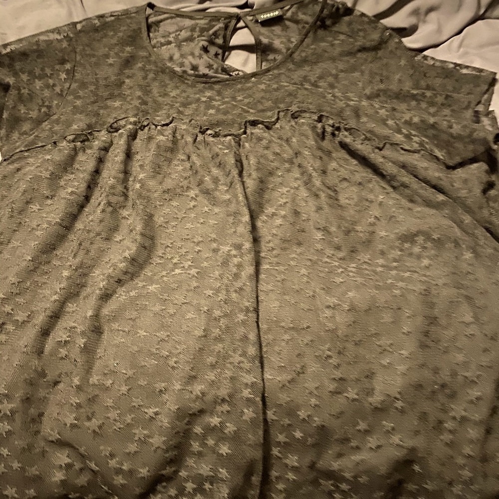 Sheer Black Top with Star Pattern